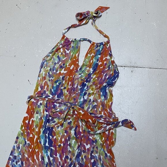 Three Dots Dress Womens Medium Maxi Multicolored Sleeveless Drawstring Racerback - Picture 3 of 14